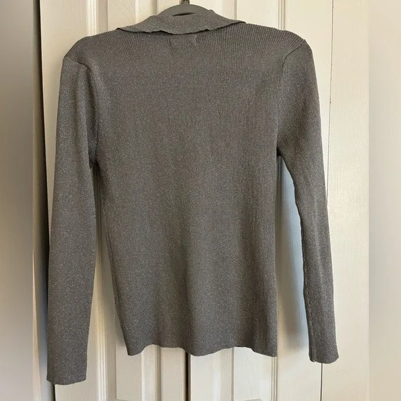 Calvin Klein Metallic Gray Johnny collar  Knit Top Size Medium - Picture 5 of 6